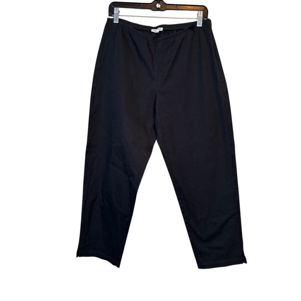 Eileen Fisher Ankle Straight Leg Pants size Medium Organic Cotton Black Minimal